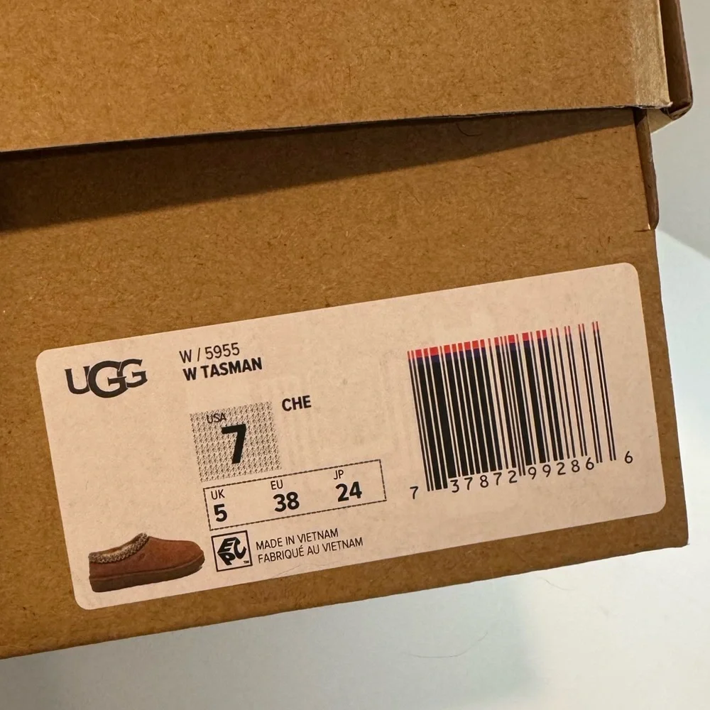 NWT unworn Ugg Tasman slip on shoes slippers chestnut brown Size 7 fur lined - Picture 11 of 12